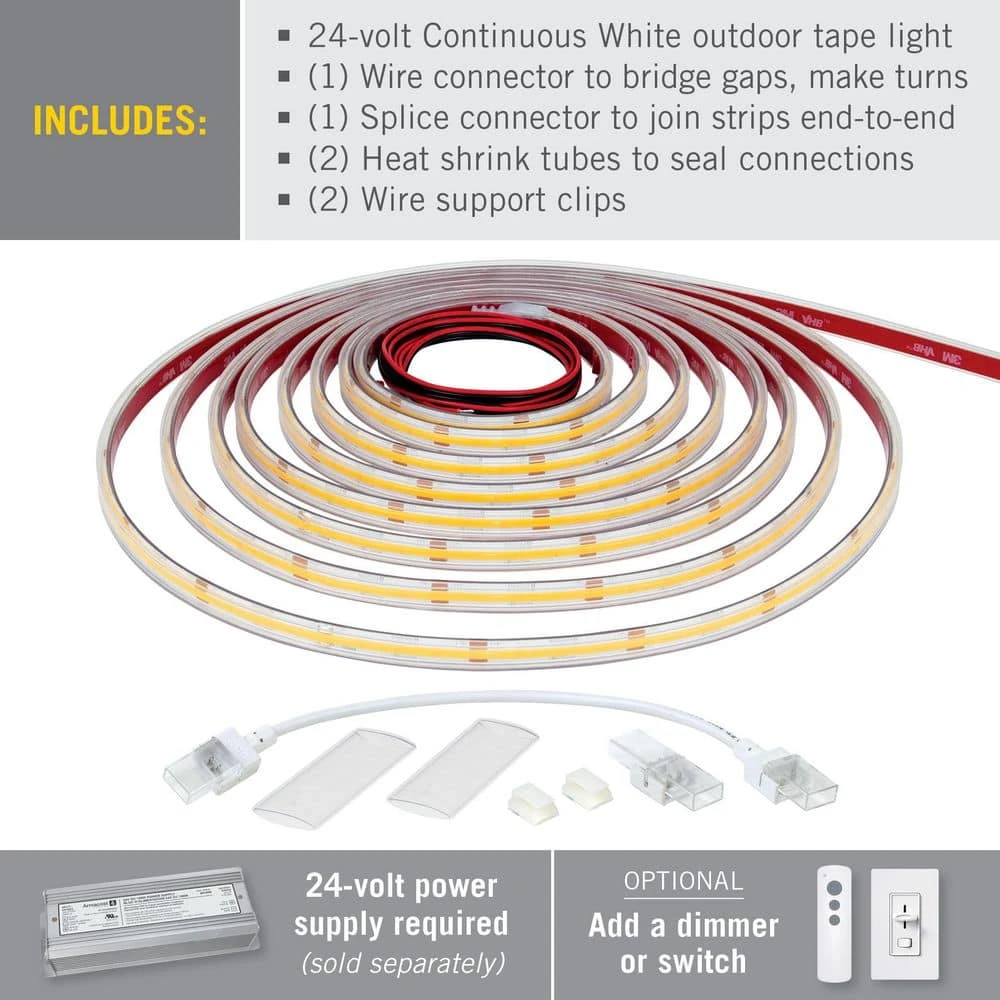 RibbonFlex Pro 24-Volt White COB Outdoor 16.4 Ft. Hardwired Cuttable Integrated LED Strip Light Tape 3000k 315 Lumens/ft 6 RibbonFlex Pro 24-Volt White COB Outdoor 16.4 Ft. Hardwired Cuttable Integrated LED Strip Light Tape 3000k 315 Lumens/ft - Image 4