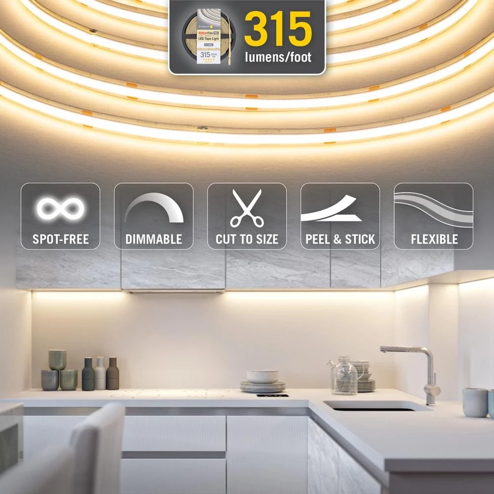 RibbonFlex Pro 24-Volt White COB 8.2 Ft. Dimmable Cuttable Integrated LED Strip Light Tape 2700K 442 Lumens/Ft 9 RibbonFlex Pro 24-Volt White COB 8.2 Ft. Dimmable Cuttable Integrated LED Strip Light Tape 2700K 442 Lumens/Ft - Image 7