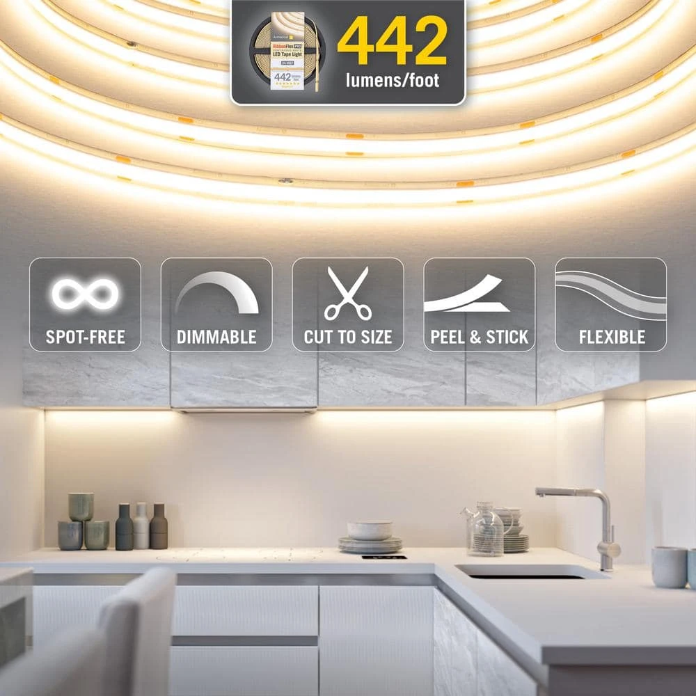 RibbonFlex Pro 24V White COB 32.8 Ft. Dimmable Cuttable Integrated LED Strip Light Tape 3000K, 442 Lumens/Ft 9 RibbonFlex Pro 24V White COB 32.8 Ft. Dimmable Cuttable Integrated LED Strip Light Tape 3000K, 442 Lumens/Ft - Image 7