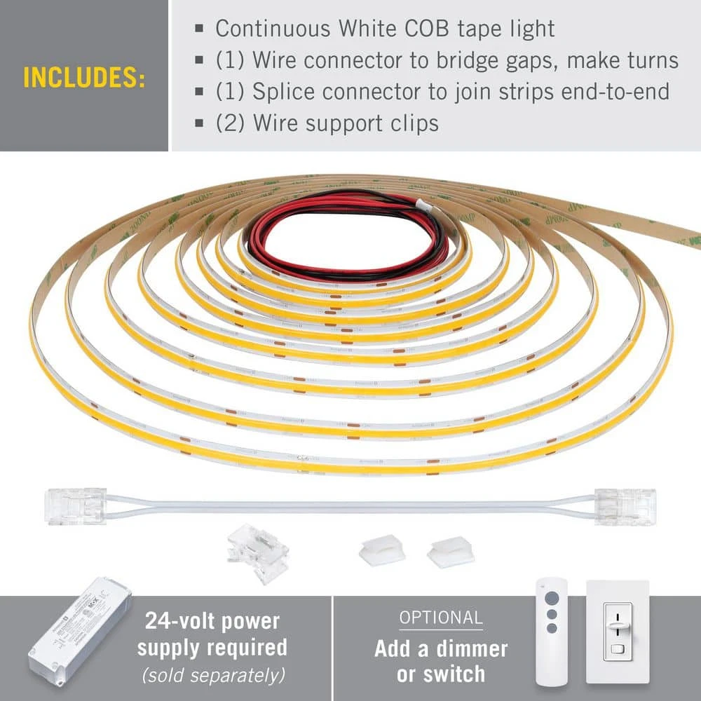 RibbonFlex Pro 24V White COB 32.8 Ft. Dimmable Cuttable Integrated LED Strip Light Tape 3000K, 442 Lumens/Ft 7 RibbonFlex Pro 24V White COB 32.8 Ft. Dimmable Cuttable Integrated LED Strip Light Tape 3000K, 442 Lumens/Ft - Image 5