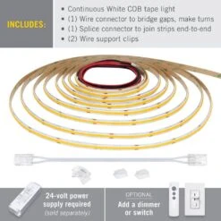 RibbonFlex Pro 24-Volt White COB 8.2 Ft. Cuttable Integrated LED Strip Light Tape 5000k 442 Lumens/ft. -Lamp Parts armacost lighting led strip lights 173410 4f 1000