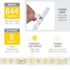 CCT Tunable White 22 In. (1.8 Ft. ) Hardwired/Plugin Under Cabinet Integrated LED Strip Light -Lamp Parts armacost lighting led strip lights 421002 fa 1000