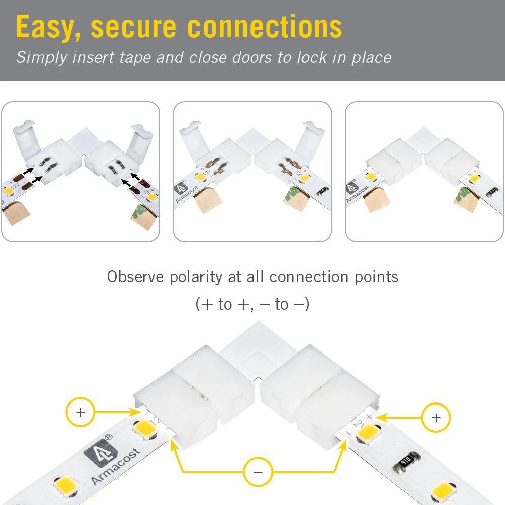 SureLock Pro White/Single Color LED Tape To Tape Corner Connector - 4 Pack 4 SureLock Pro White/Single Color LED Tape To Tape Corner Connector - 4 Pack - Image 2