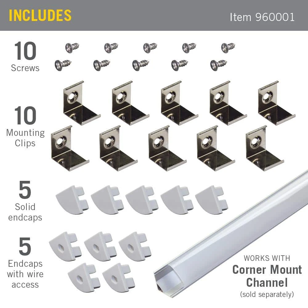 Corner Mount Grey Tape Light Channel Accessory Pack LED Mounting Hardware (10-Pack) 4 Corner Mount Grey Tape Light Channel Accessory Pack LED Mounting Hardware (10-Pack) - Image 2