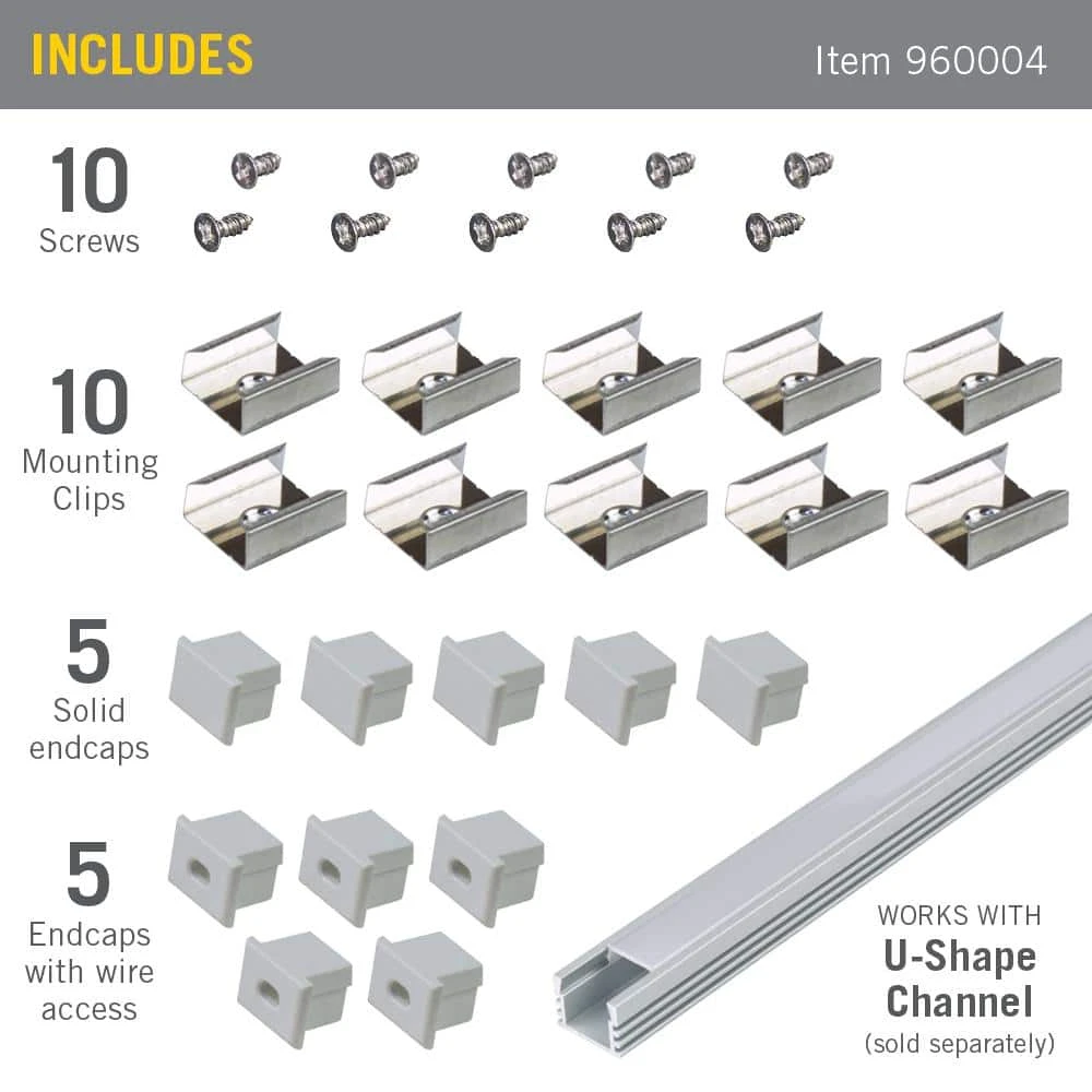 Deep Surface Mount Grey Tape Light Channel Accessory Pack LED Mounting Hardware (10-Pack) 4 Deep Surface Mount Grey Tape Light Channel Accessory Pack LED Mounting Hardware (10-Pack) - Image 2