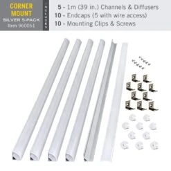 Corner Mount LED Tape Light Channel, Silver (5-Pack) -Lamp Parts armacost lighting under cabinet lighting accessories 960051 c3 1000