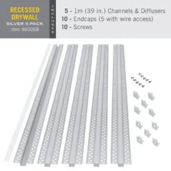 Recessed Drywall Mount LED Tape Light Channel Mounting Hardware, Silver (5-Pack) -Lamp Parts armacost lighting under cabinet lighting accessories 960060 44 1000