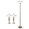 71 In. Torchiere And 24 In. Table Lamps With A Brushed Steel And Quality Hammered Glass Shades (3-Piece)