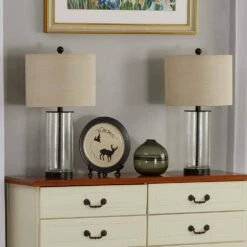 Concord 23.25 In. Black Modern Dimmable Glass Bedroom Living Room Bedside Desk Nightstand Table Lamps Set Of 2 -Lamp Parts baked black clear glass table lamps t27 bk 31 1000