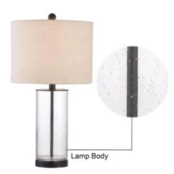Concord 23.25 In. Black Modern Dimmable Glass Bedroom Living Room Bedside Desk Nightstand Table Lamps Set Of 2 -Lamp Parts baked black clear glass table lamps t27 bk 44 1000