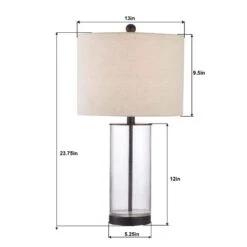 Concord 23.25 In. Black Modern Dimmable Glass Bedroom Living Room Bedside Desk Nightstand Table Lamps Set Of 2 -Lamp Parts baked black clear glass table lamps t27 bk 4f 1000