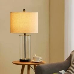 Concord 23.25 In. Black Modern Dimmable Glass Bedroom Living Room Bedside Desk Nightstand Table Lamps Set Of 2 -Lamp Parts baked black clear glass table lamps t27 bk c3 1000