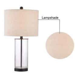 Concord 23.25 In. Black Modern Dimmable Glass Bedroom Living Room Bedside Desk Nightstand Table Lamps Set Of 2 -Lamp Parts baked black clear glass table lamps t27 bk fa 1000