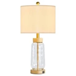 23.5 In. Beige Modern Dimmable Resin Bedroom Living Room Bedside Desk Nightstand Table Lamps USB Port (Set Of 2) -Lamp Parts beige maxax table lamps t196 wd 40 1000