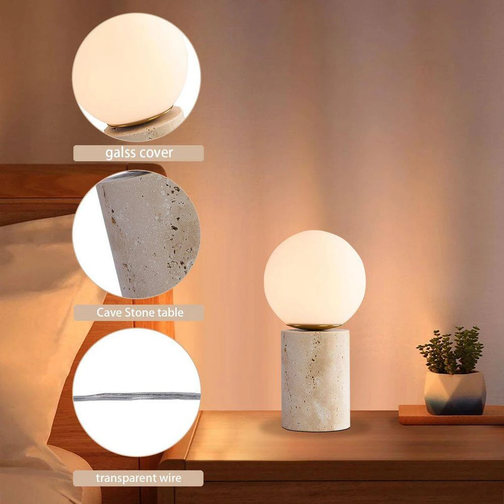 Salem 12 In. Beige Modern Stone Bedroom Living Room Bedside Desk Nightstand Small Table Lamps 8 Salem 12 In. Beige Modern Stone Bedroom Living Room Bedside Desk Nightstand Small Table Lamps - Image 6