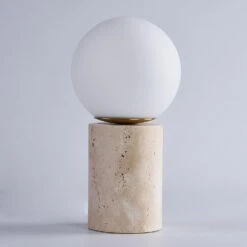 Salem 12 In. Beige Modern Stone Bedroom Living Room Bedside Desk Nightstand Small Table Lamps