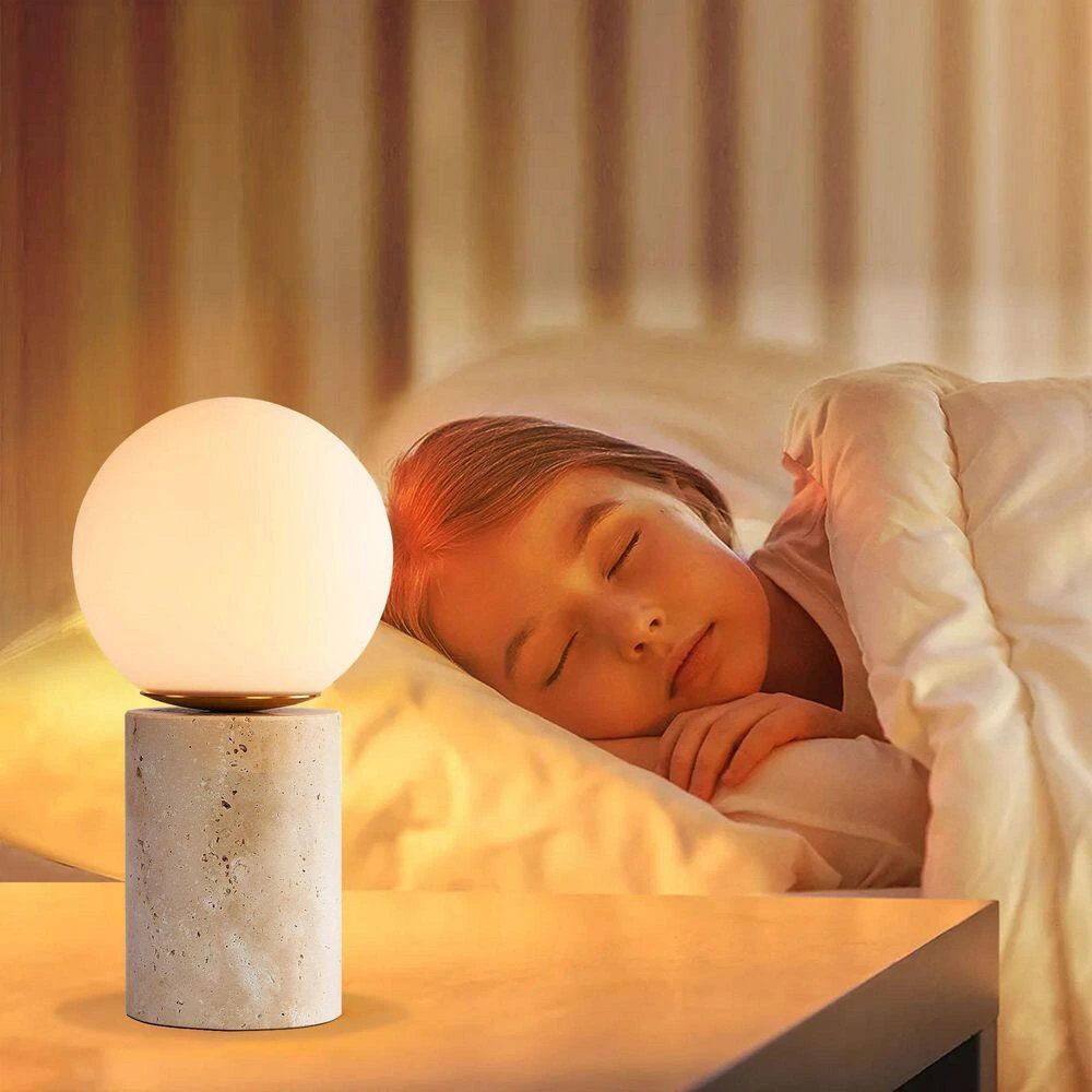 Salem 12 In. Beige Modern Stone Bedroom Living Room Bedside Desk Nightstand Small Table Lamps 6 Salem 12 In. Beige Modern Stone Bedroom Living Room Bedside Desk Nightstand Small Table Lamps - Image 4