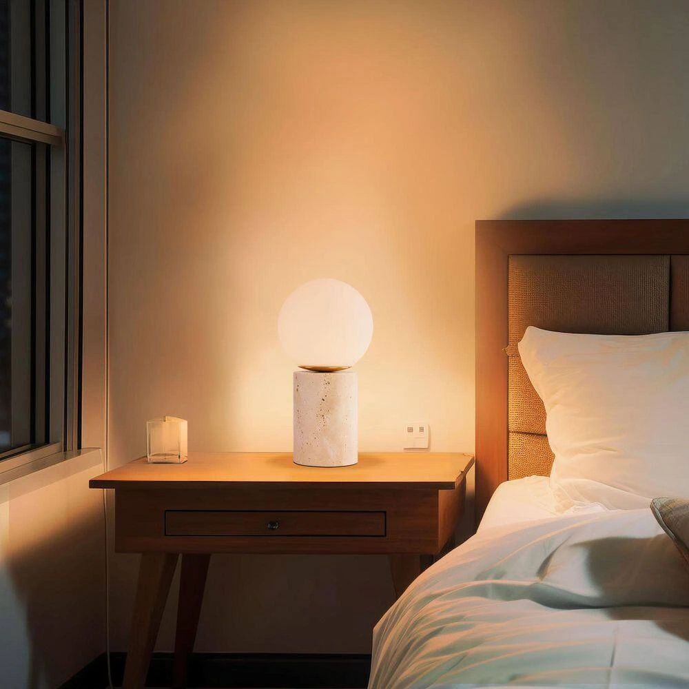 Salem 12 In. Beige Modern Stone Bedroom Living Room Bedside Desk Nightstand Small Table Lamps 7 Salem 12 In. Beige Modern Stone Bedroom Living Room Bedside Desk Nightstand Small Table Lamps - Image 5