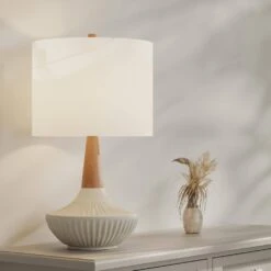 Salem 23 In. Beige Modern Ceramic Bedroom Living Room Bedside Desk Nightstand Table Lamps -Lamp Parts beige maxax table lamps t207 wh s 40 1000