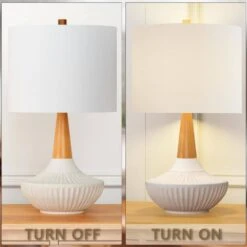 Salem 23 In. Beige Modern Ceramic Bedroom Living Room Bedside Desk Nightstand Table Lamps -Lamp Parts beige maxax table lamps t207 wh s 44 1000