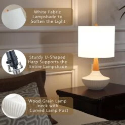 Salem 23 In. Beige Modern Ceramic Bedroom Living Room Bedside Desk Nightstand Table Lamps -Lamp Parts beige maxax table lamps t207 wh s 4f 1000