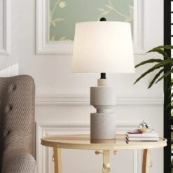 Salem 25 In. Beige Modern Dimmable Resin Bedroom Living Room Bedside Desk Nightstand Table Lamps -Lamp Parts beige maxax table lamps t210 wh e1 1000