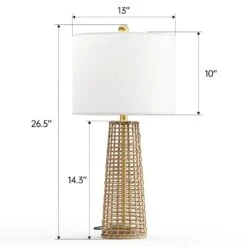Heideman 26.5 In. Beige Modern Dimmable Rattan Bedroom Living Room Bedside Desk Table Lamps Set Of 2 -Lamp Parts beige maxax table lamps t212 wd 4f 1000