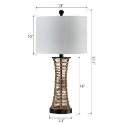 Heideman 26 In. Beige Modern Dimmable Rattan Bedroom Living Room Bedside Desk Nightstand Table Lamps USB Port -Lamp Parts beige maxax table lamps t229 wd c3 1000