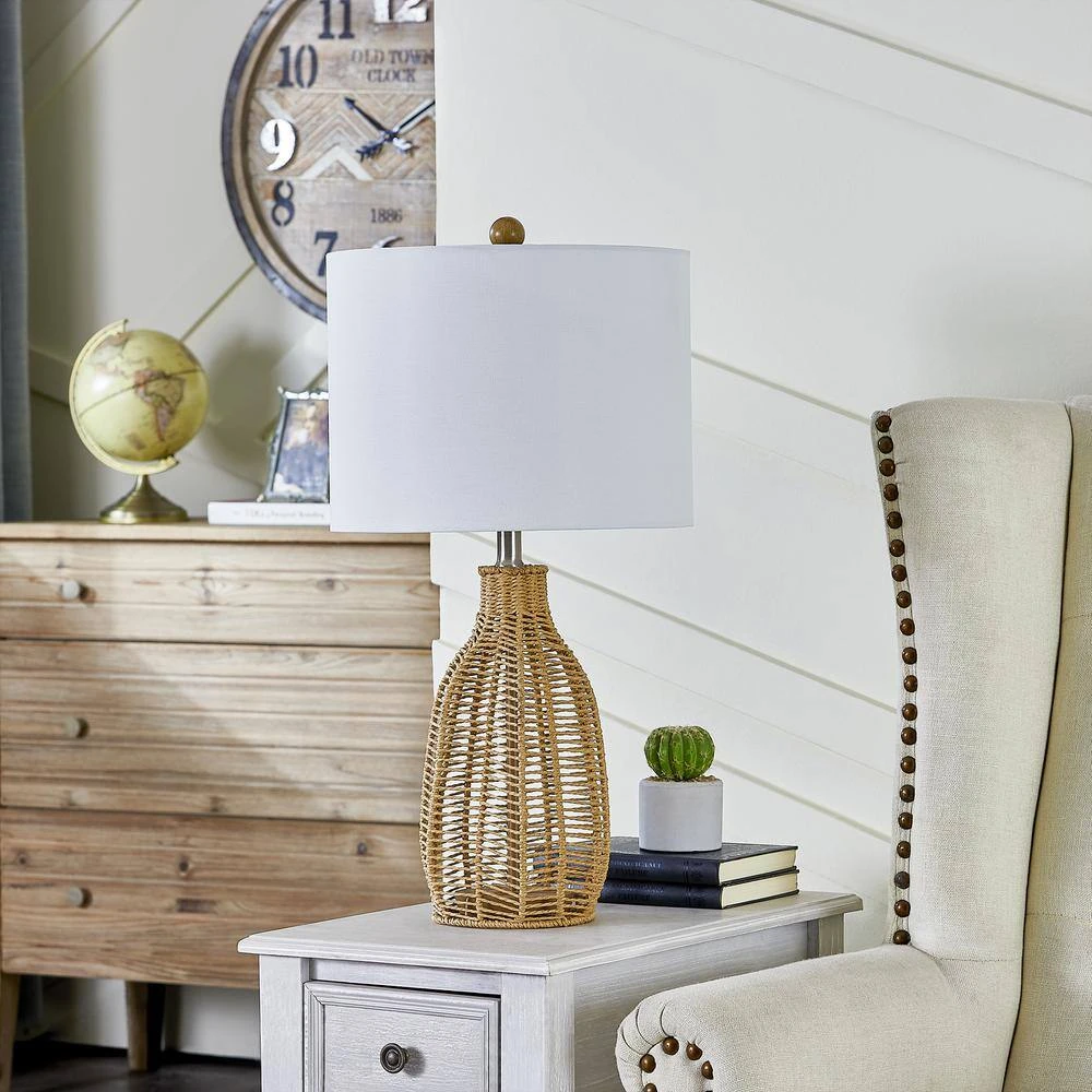 Heideman 25 In. Beige Modern Rattan Bedroom Living Room Bedside Desk Nightstand Table Lamps 6 Heideman 25 In. Beige Modern Rattan Bedroom Living Room Bedside Desk Nightstand Table Lamps - Image 4