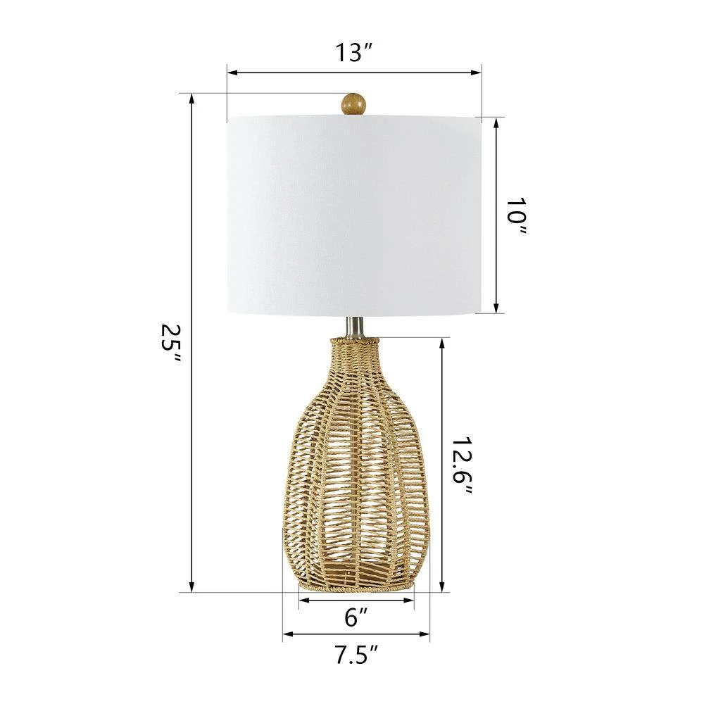 Heideman 25 In. Beige Modern Rattan Bedroom Living Room Bedside Desk Nightstand Table Lamps 5 Heideman 25 In. Beige Modern Rattan Bedroom Living Room Bedside Desk Nightstand Table Lamps - Image 3