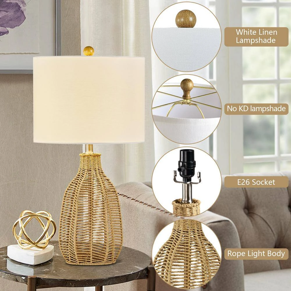 Heideman 25 In. Beige Modern Rattan Bedroom Living Room Bedside Desk Nightstand Table Lamps 7 Heideman 25 In. Beige Modern Rattan Bedroom Living Room Bedside Desk Nightstand Table Lamps - Image 5