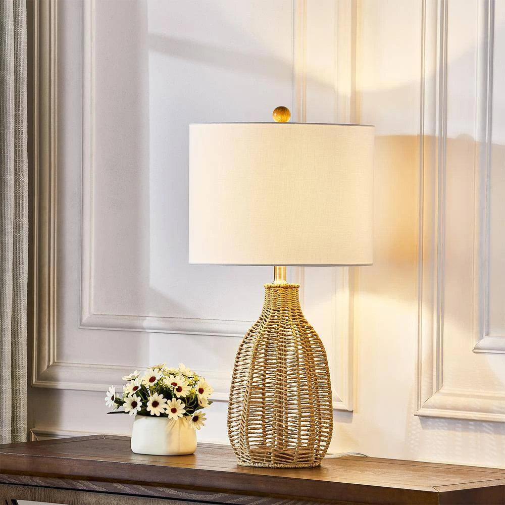 Heideman 25 In. Beige Modern Rattan Bedroom Living Room Bedside Desk Nightstand Table Lamps 4 Heideman 25 In. Beige Modern Rattan Bedroom Living Room Bedside Desk Nightstand Table Lamps - Image 2