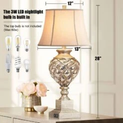 29 In. Beige Tall Bedside Lamp With Night Light, Vintage Table Lamps With Usbs Faux Silk Shade For Living Room End Table 16 29 In. Beige Tall Bedside Lamp With Night Light, Vintage Table Lamps With Usbs Faux Silk Shade For Living Room End Table -Lamp Parts beige rottogoon table lamps hmlp326as2 1d 1000