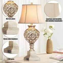 29 In. Beige Tall Bedside Lamp With Night Light, Vintage Table Lamps With Usbs Faux Silk Shade For Living Room End Table 17 29 In. Beige Tall Bedside Lamp With Night Light, Vintage Table Lamps With Usbs Faux Silk Shade For Living Room End Table -Lamp Parts beige rottogoon table lamps hmlp326as2 66 1000
