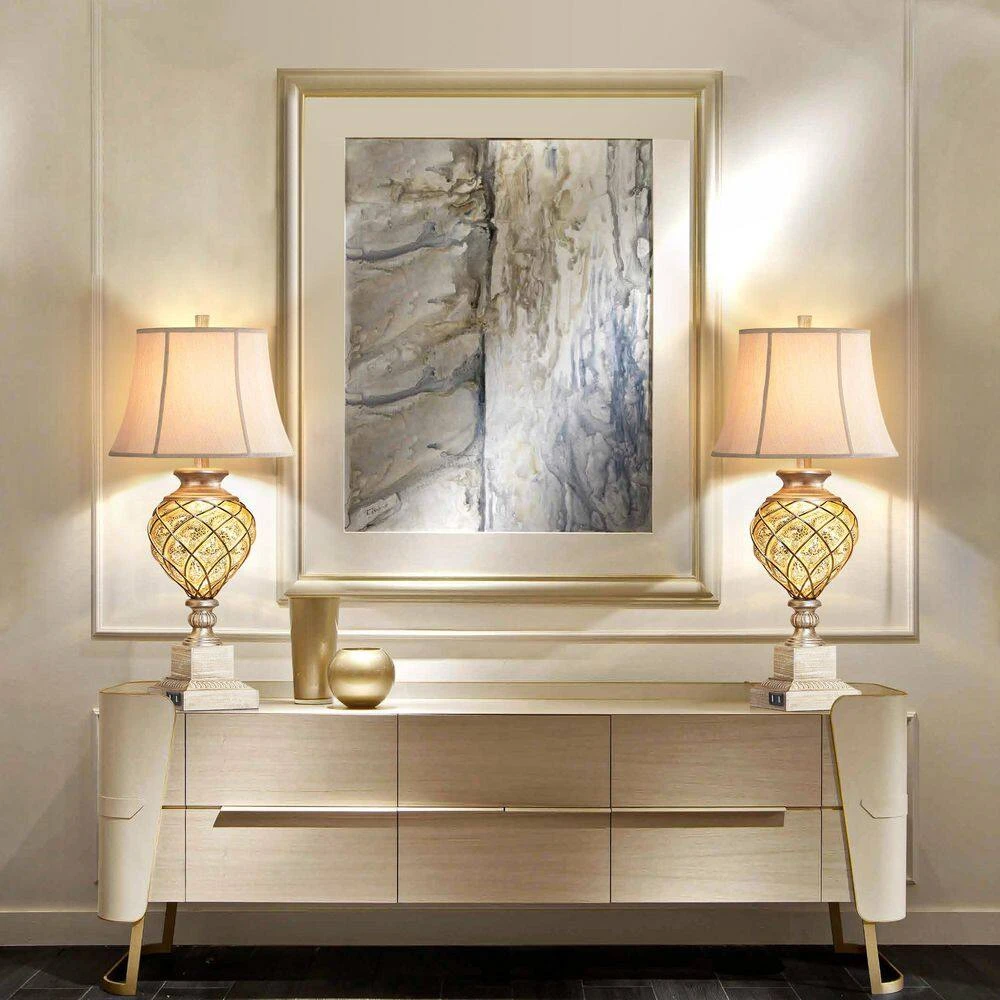 29 In. Beige Tall Bedside Lamp With Night Light, Vintage Table Lamps With Usbs Faux Silk Shade For Living Room End Table 4 29 In. Beige Tall Bedside Lamp With Night Light, Vintage Table Lamps With Usbs Faux Silk Shade For Living Room End Table - Image 2