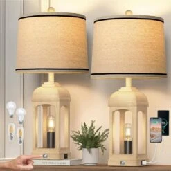 26 In. H Beige Table Lamp Set Of 2 W/3-Way Dimmable Touch Control And Linen Shade Bedside Lamps W/USB A+C And Nightlight -Lamp Parts beige table lamps tzt3146 p406 31 1000