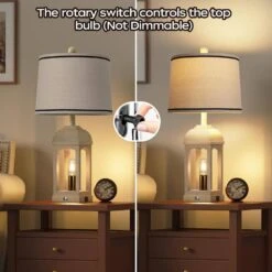 26 In. H Beige Table Lamp Set Of 2 W/3-Way Dimmable Touch Control And Linen Shade Bedside Lamps W/USB A+C And Nightlight -Lamp Parts beige table lamps tzt3146 p406 44 1000
