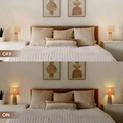 15.4 In. Farmhouse Handmade Rattan Table Lamps Modern Natural Rattan Wicker Oatmeal Drum Shade Nightstand (Set Of 2) -Lamp Parts beige tozing table lamps tl tht80015 2pcs 1f 1000