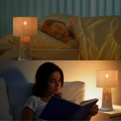 15.4 In. Farmhouse Handmade Rattan Table Lamps Modern Natural Rattan Wicker Oatmeal Drum Shade Nightstand (Set Of 2) -Lamp Parts beige tozing table lamps tl tht80015 2pcs a0 1000