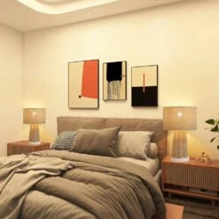 15.4 In. Farmhouse Handmade Rattan Table Lamps Modern Natural Rattan Wicker Oatmeal Drum Shade Nightstand (Set Of 2) -Lamp Parts beige tozing table lamps tl tht80015 2pcs c3 1000