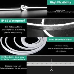 16.4 Ft. White Hardwired Integrated LED Strip Light, Waterproof Neon Strip Silicone Neon Rope Light For Kitchen Bedroom -Lamp Parts bibivis led strip lights da4l 1c7 c3 1000