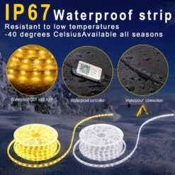 50 Ft. 3000k-6500k Hardwired Warm White Integrated LED Strip Lights, IP67 Waterproof LED Light With App Remote Control -Lamp Parts bibivis led strip lights nk49 v6u c3 1000