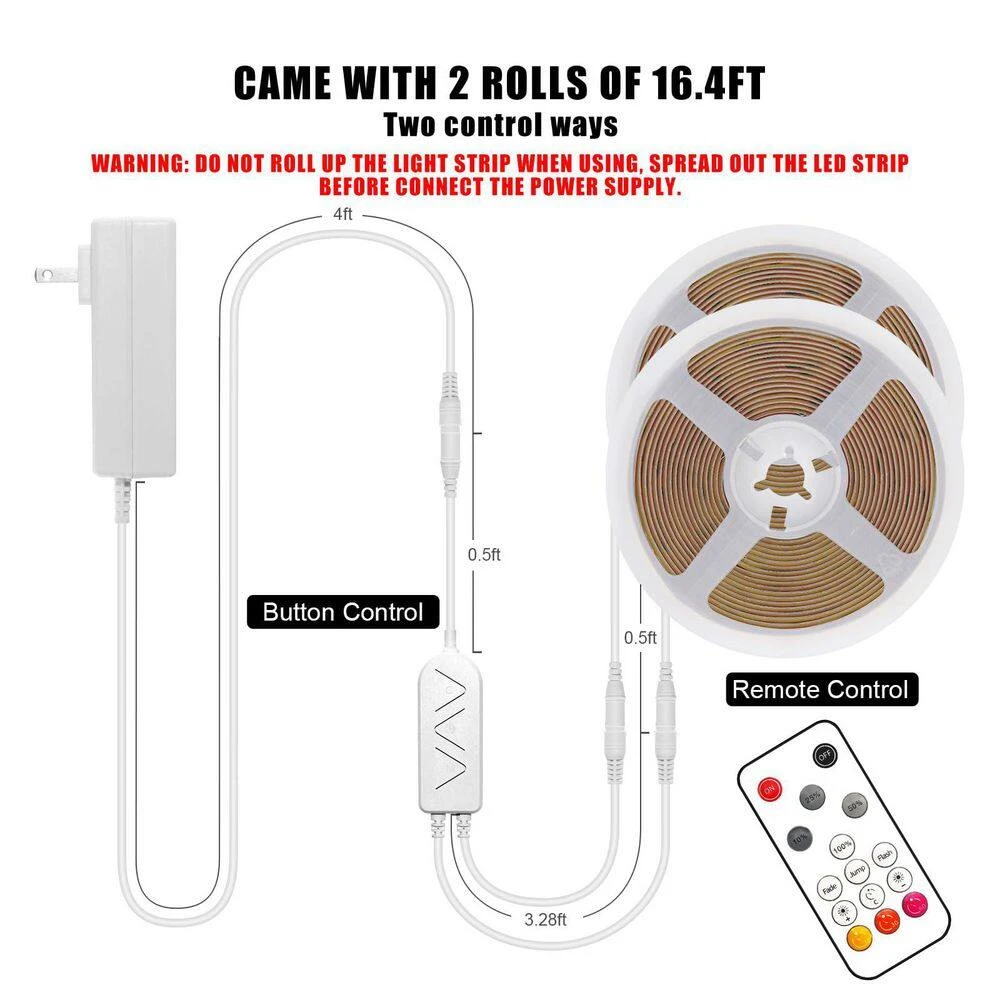 32.8 Ft. AC/DC 6500 K Dimmable Daylight White Hardwired Integrated Led Strip Light With RF Remote, Adhesive Tape Light 5 32.8 Ft. AC/DC 6500 K Dimmable Daylight White Hardwired Integrated Led Strip Light With RF Remote, Adhesive Tape Light - Image 3