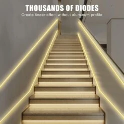 16.4 Ft. ‎AC/DC 3000K Dimmable Warm White COB Hardwired Integrated Led Strip Lights With RF Remote, Adhesive Tape Light -Lamp Parts bibivis led strip lights rj16 v6y c3 1000