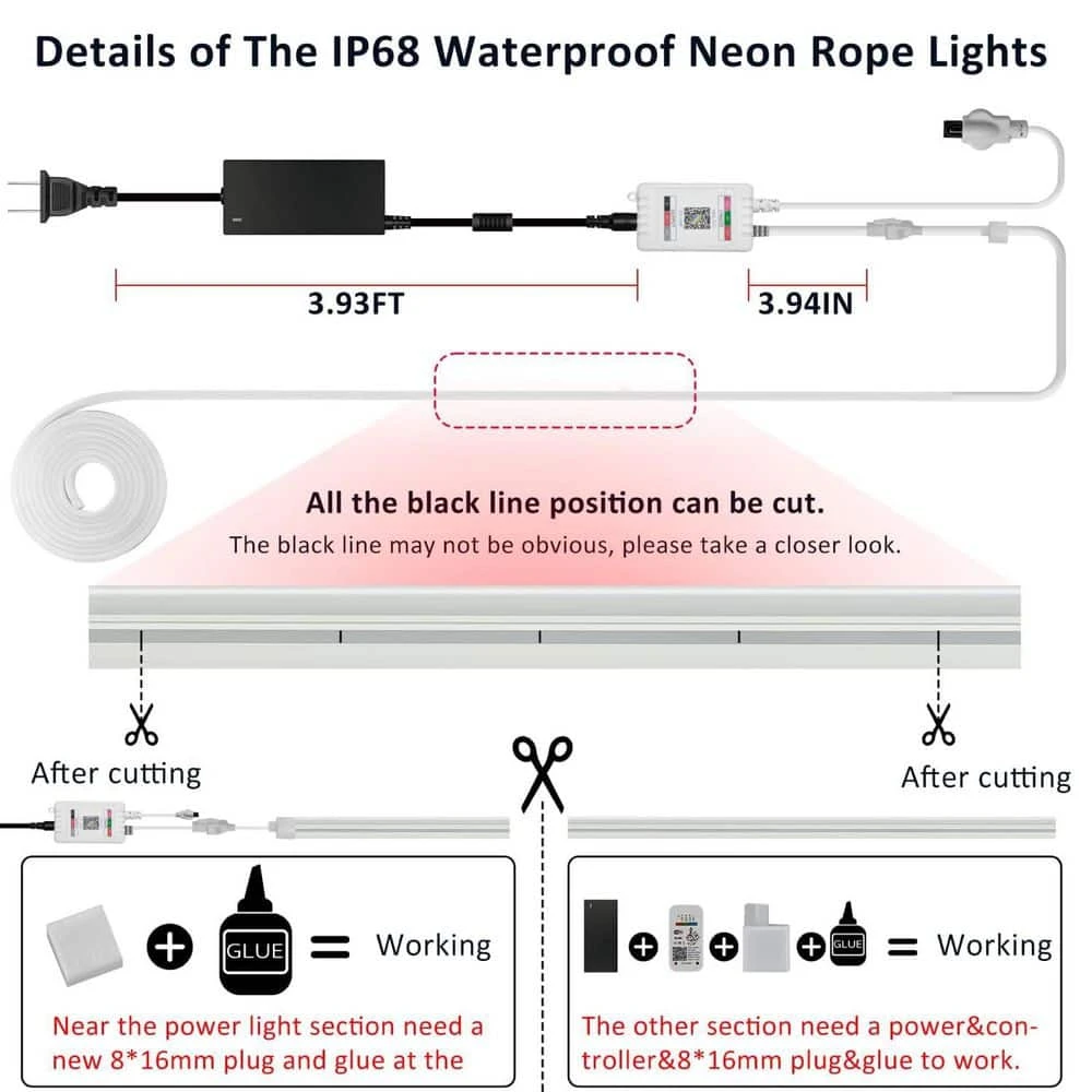 32.8 Ft. Hardwired RGB Integrated LED Strip Lights, Outdoor IP67 Waterproof Music Syncing Flexible DIY Design For Gaming 9 32.8 Ft. Hardwired RGB Integrated LED Strip Lights, Outdoor IP67 Waterproof Music Syncing Flexible DIY Design For Gaming - Image 7