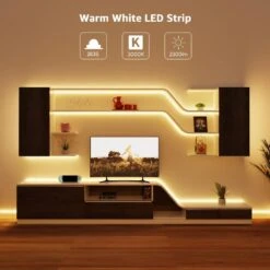 White 32.8 Ft. Hardwired Vanity Tape Lights, 300 Integrated LED Strip Light With 3M Adhesive For Kitchen Under Cabinet -Lamp Parts bibivis led strip lights tu09 e3u 40 1000