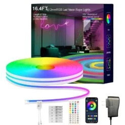 16.4 Ft. Hardwired RGB Integrated LED Strip Lights, Outdoor IP67 Waterproof Music Syncing Flexible DIY Design For Gaming