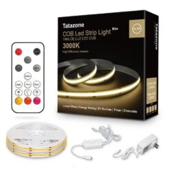 32.8 Ft. ‎AC/DC 3000K Dimmable Warm White Hardwired Integrated LED Strip Lights With RF Remote, Adhesive Tape Light