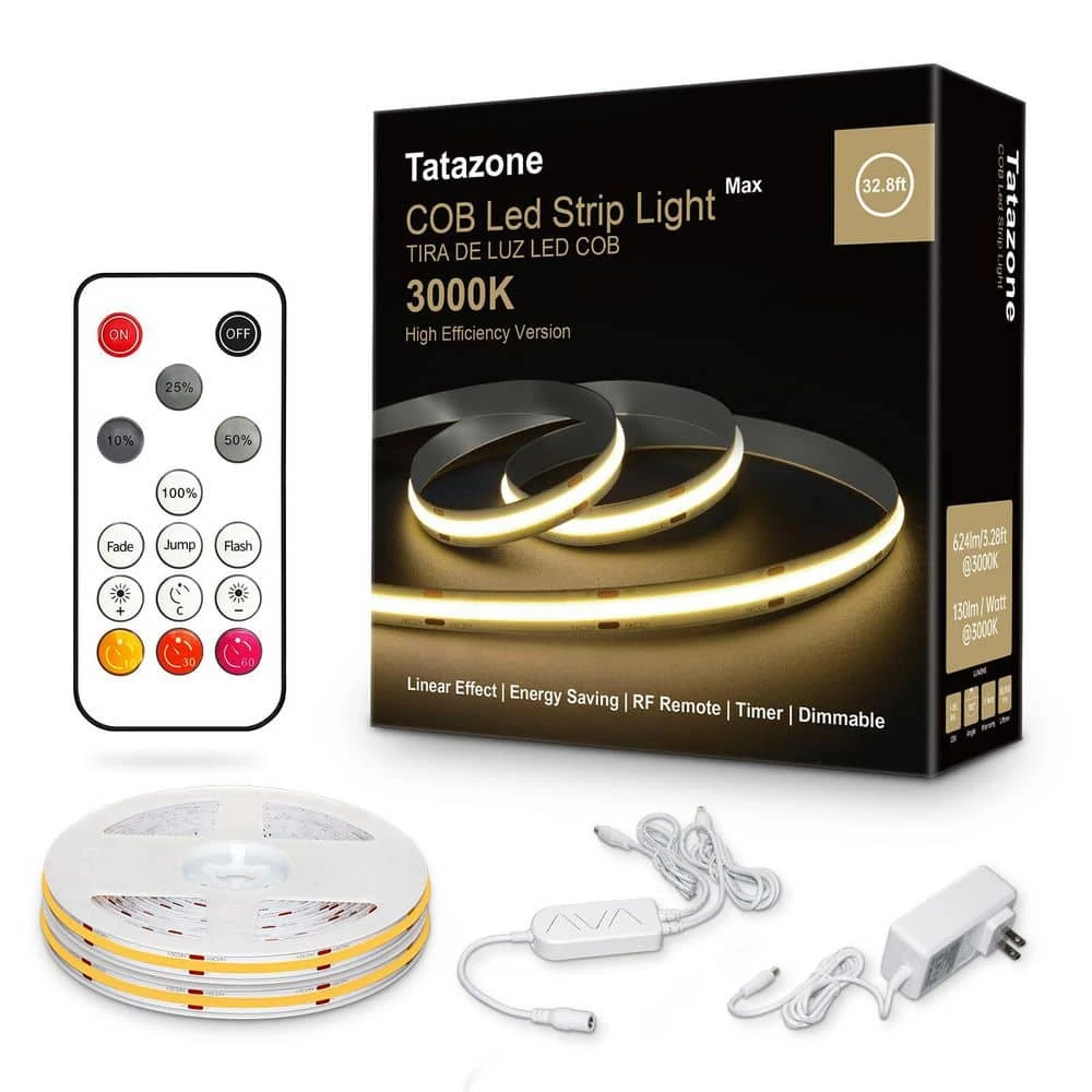 32.8 Ft. AC/DC 3000K Dimmable Warm White Hardwired Integrated LED Strip Lights With RF Remote, Adhesive Tape Light 3 32.8 Ft. AC/DC 3000K Dimmable Warm White Hardwired Integrated LED Strip Lights With RF Remote, Adhesive Tape Light