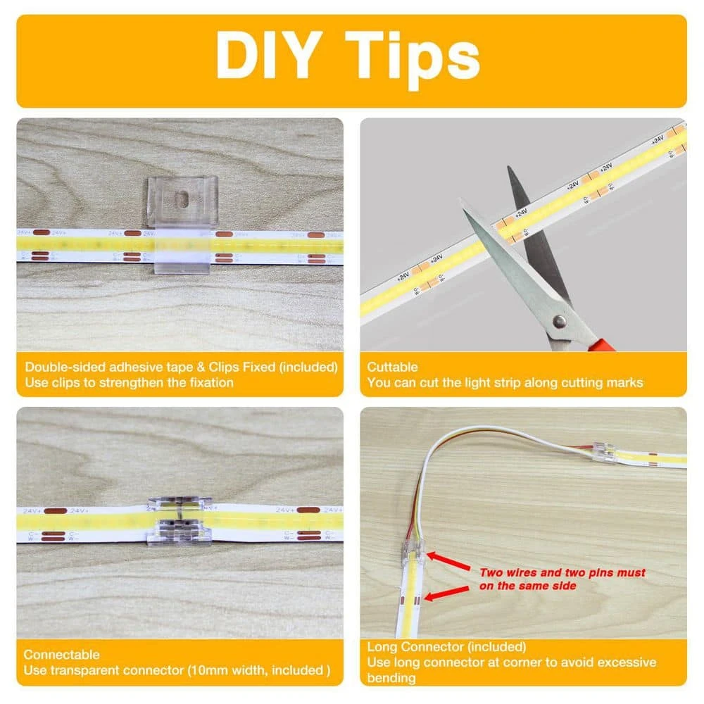 32.8 Ft. Tunable White Hardwired COB Integrated LED Strip Lights, Dimmable High Density Uniform Tape Light For Cabinet 8 32.8 Ft. Tunable White Hardwired COB Integrated LED Strip Lights, Dimmable High Density Uniform Tape Light For Cabinet - Image 6